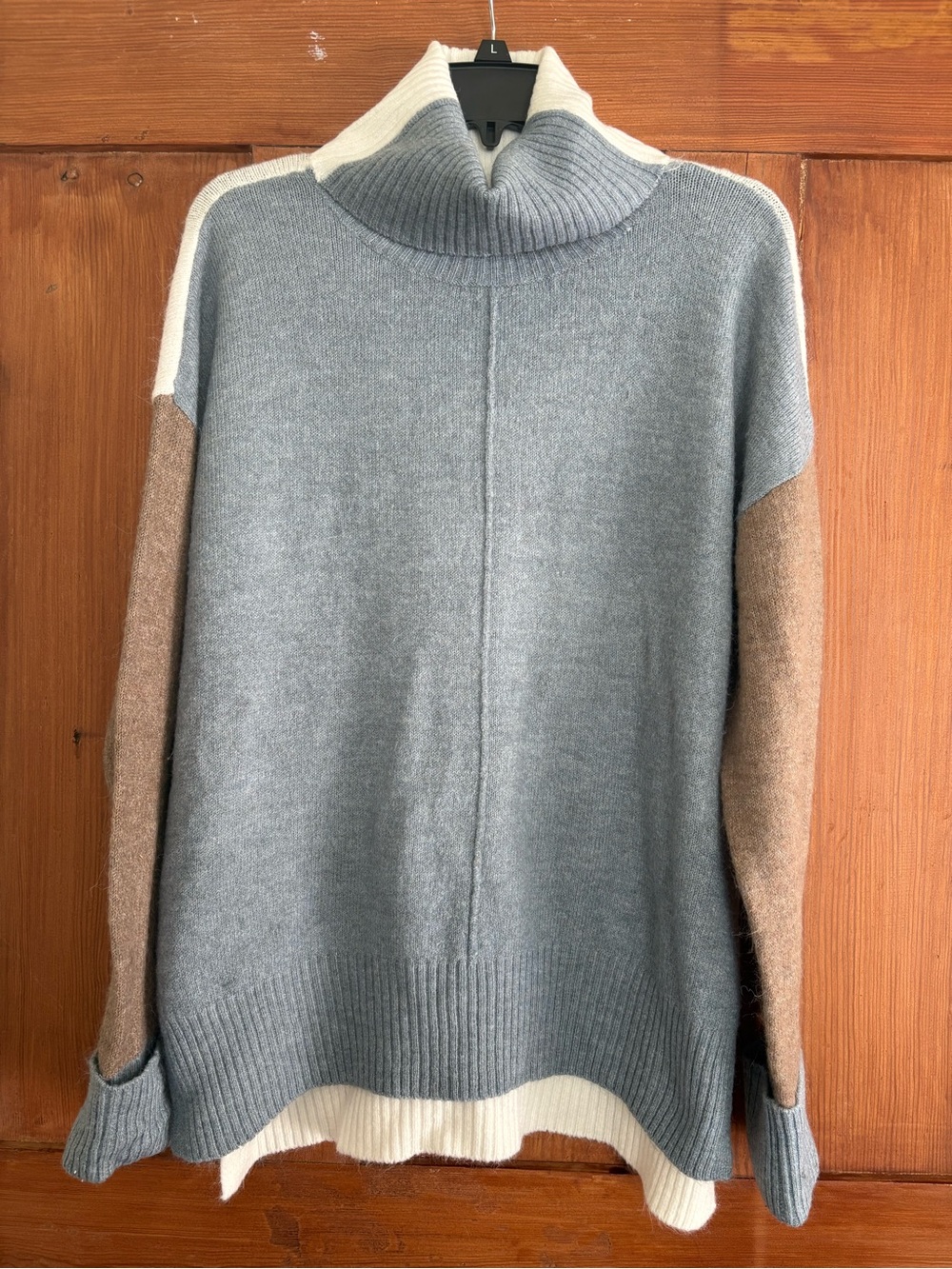 Tribal Colorblock Turtleneck Sweater in Gray, Brown White Size Medium M